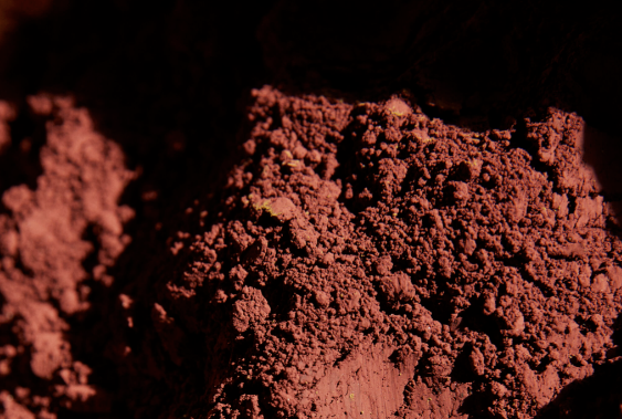 A close-up image of textured red soil or earth, symbolizing natural resources and the foundation for sustainable development initiatives.