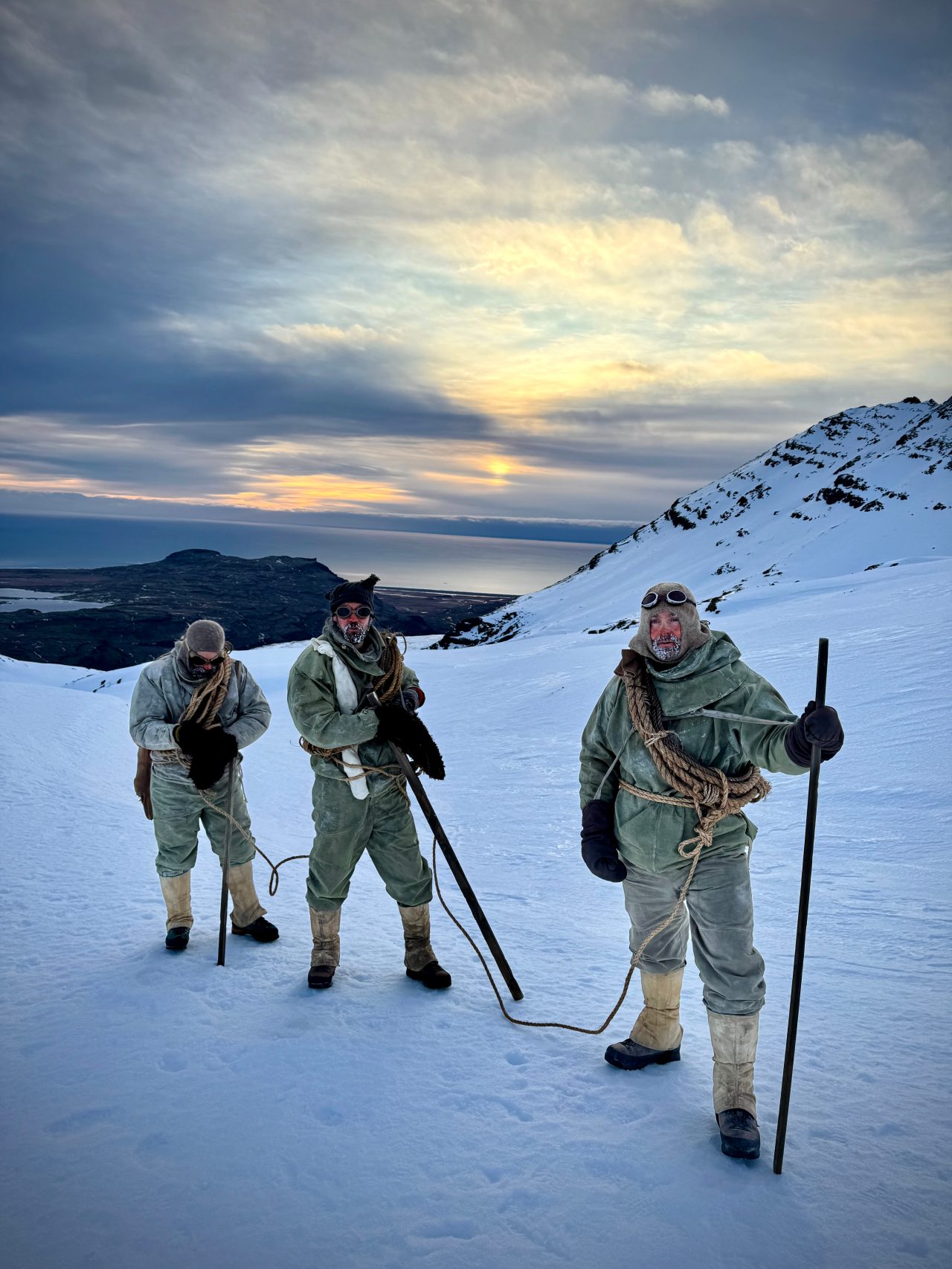 Cast members on the recreation set in Iceland.  (Weddell Sea Pictures/Jimmy Chin)