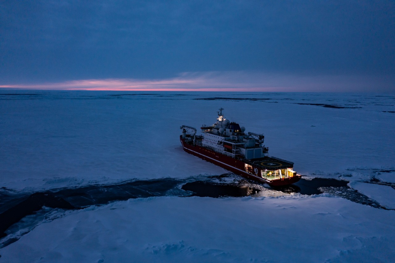 The  S.A. Agulhas II surrounded by sea ice as it makes its way towards the coordinates to find the Endurance.  (credit: James Blake)